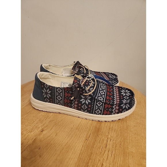 Hey Dude Wendy Winter Ugly Sweater Shoes Womens 8 Navy 43536-4HQ - Picture 2 of 6